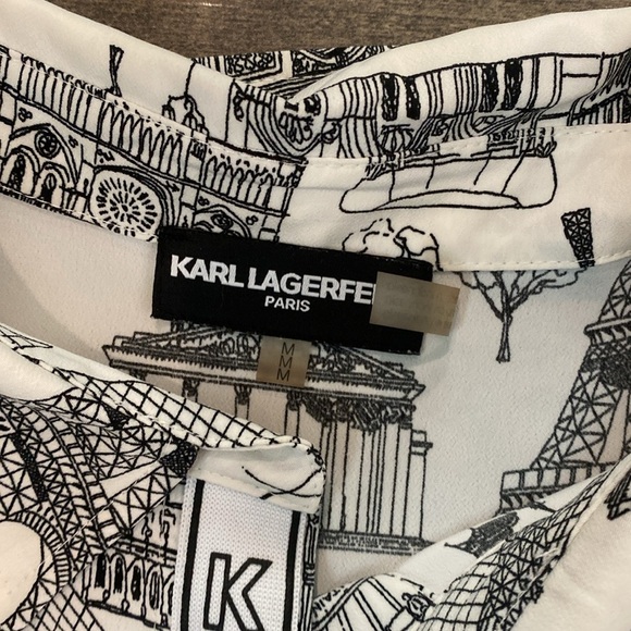 Karl Lagerfeld Parisian Cityscape Icon Graphic Button Down Blouse - Picture 6 of 8